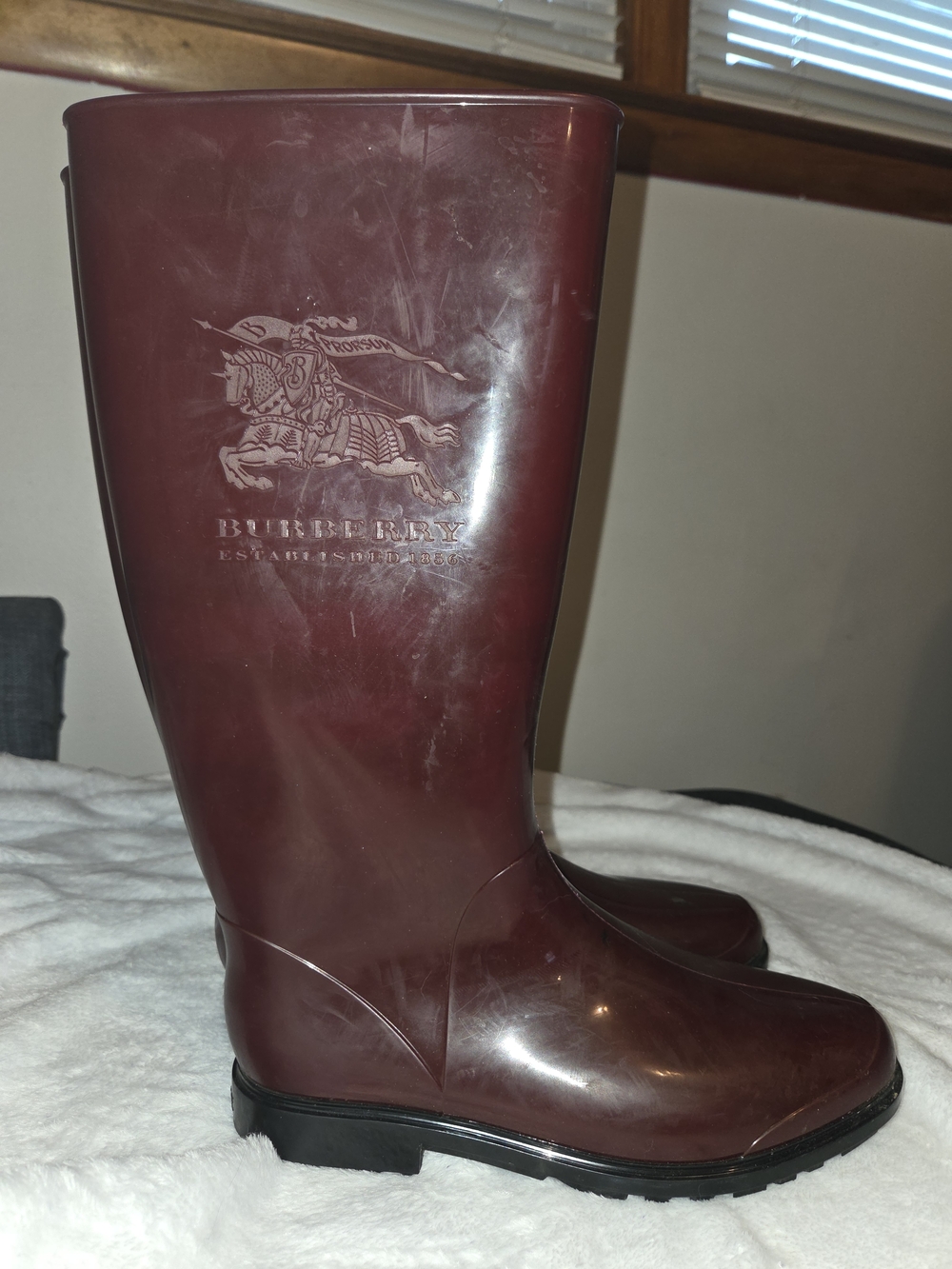 Burberry Deep Burgundy Glossy Tall Rain Boots